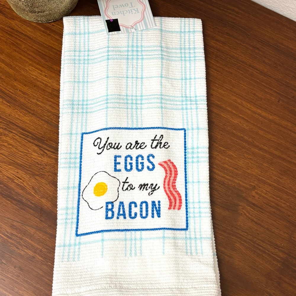 NOVELTY POP ART EGGS & BACON DECORATIVE KITCHEN TOWEL COTTON WHIMSICAL KITSCH